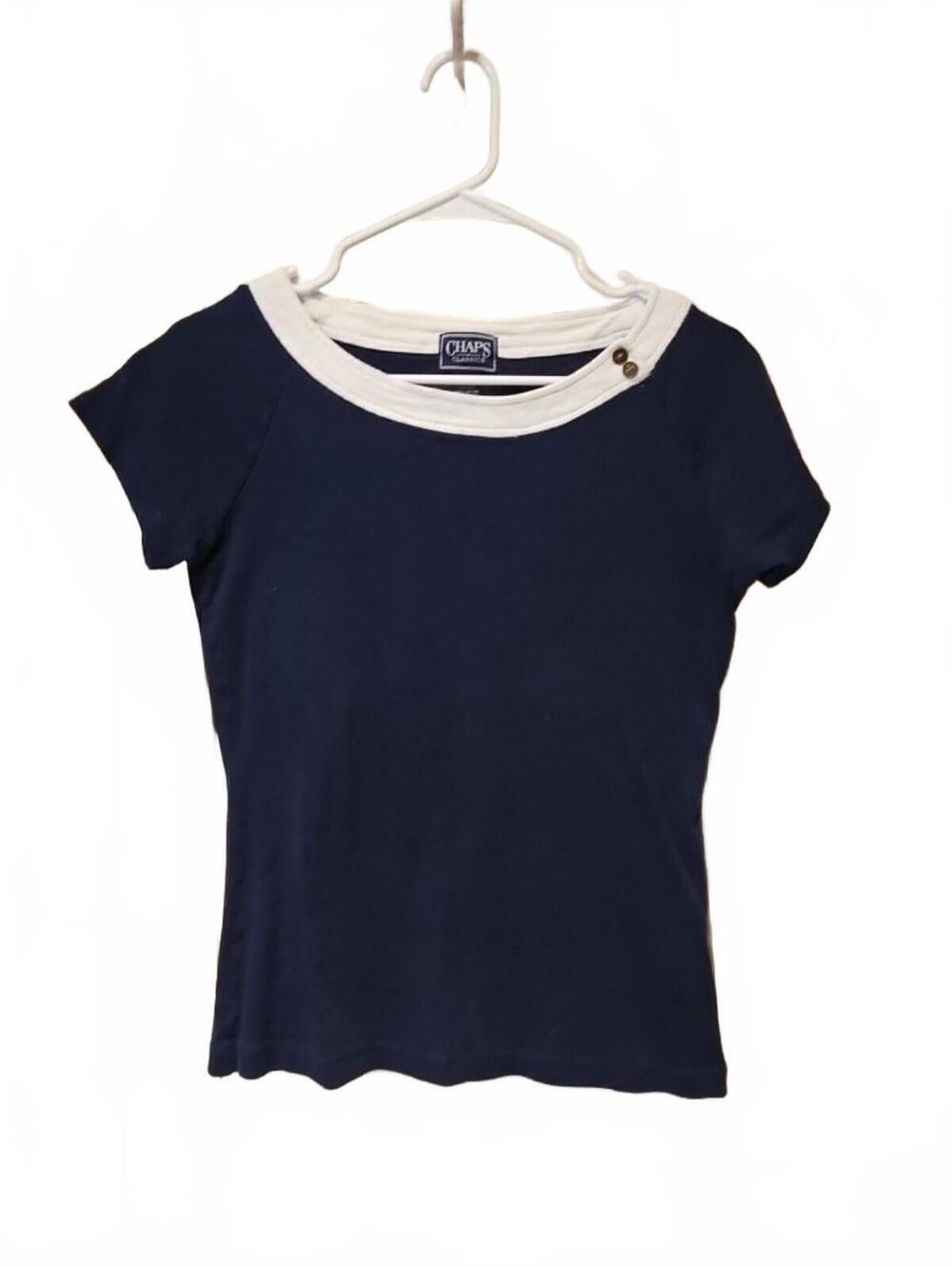 Chaps Classics Navy Blue/White T-shirt Button Accent Size Medium